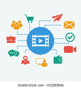 Vector Video icon. Set icons Flat Design style. 