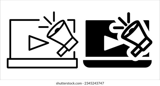 ICONO DE COMERCIALIZACIÓN DE VÍDEO VECTOR EN VERSIÓN DE STROKE Y FILL