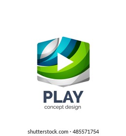 Plantilla de logotipo de reproducción de vídeo vectorial. Colorido icono comercial inusual