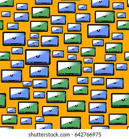 Vector Video Player Seamless Pattern Isolated on Orange Background