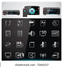 Vector video players features and specifications icon set