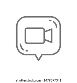 Vector video review, video message line icon.