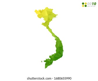 Vector Vietnam mapa mosaico triángulo de polígono verde y amarillo con fondo blanco. degradado de estilo.