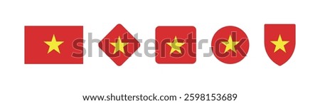 Vector Vietnam National Flag icon collection. Set of Vietnam Flag Icons in Various Shapes.