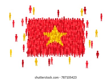 Vector Vietnam state flag formed by crowd of cartoon people