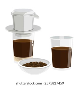 Vector of vietnamese coffee and coffee bean