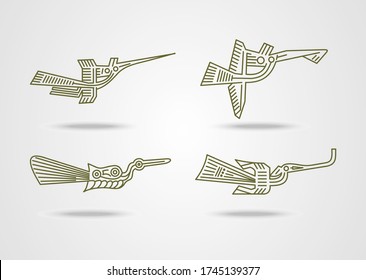 Vector of Vietnamese traditional bird icons in outline style. svg