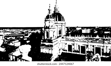 vector of the view from above of Catania and its cathedral with bell tower
