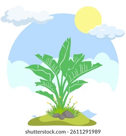 vector view of flowers and leaves with a sky background