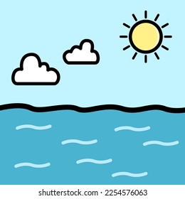 Vektorblick auf die Hohe See an einem sonnigen Tag, perfekt für Design-Ornament, Logo, Aufkleber, Web-Ikone und mehr.
