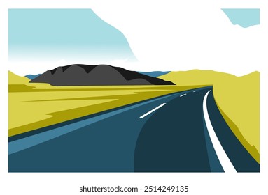 
Vektorgrafik der Autobahn und der Weite der grünen Hügel daneben mit blauem Himmelhintergrund. Geeignet für Wanddekoration, Hintergründe, Werbung, Cover.