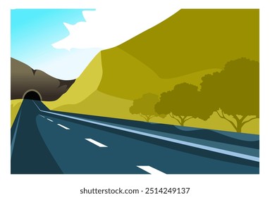 
Vektorgrafik der Autobahn und der Weite der grünen Hügel daneben mit blauem Himmelhintergrund. Geeignet für Wanddekoration, Hintergründe, Werbung, Cover.