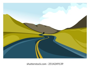 
Vektorgrafik der Autobahn und der Weite der grünen Hügel daneben mit blauem Himmelhintergrund. Geeignet für Wanddekoration, Hintergründe, Werbung, Cover.