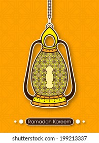 vector view of intricate paper arabic lamp stand for the celebration of ramadan kareem and eid mubarak and other muslim festivals.
