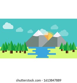 Vector view of a mountain. Beautiful mountain scenery vector image. Landscape design, nature landscape, natural scene.