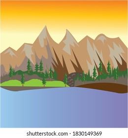 vista vectorial de la ilustración de los parques de montaña y mar con diseño de fondo colorido