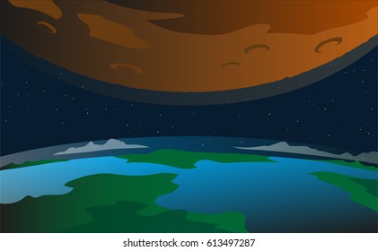 Vector view on close Mars and Earth encounter 