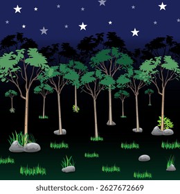 vector view of trees in the forest at night