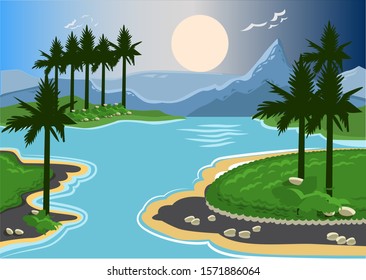 Vector views of the sea and mountains at night, images made with adobe illustrations ...
