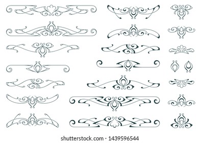 Vector vignette for labels, sticker and other design. Set of floral and plant tribal tattoos.