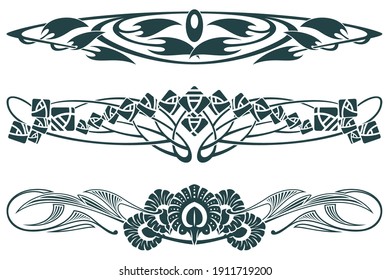 Vector vignette for labels, sticker and other design. Set of floral and plant tribal tattoos.