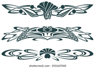 Vector vignette for labels, sticker and other design. Set of floral and plant tribal tattoos.