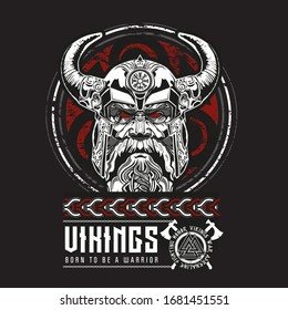 Vector Viking Art. Design Template Viking Odin In Art Style.