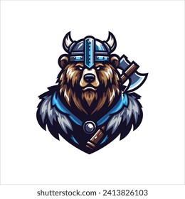 Diseño del logotipo de la mascota de oso Vector Viking con un estilo de ilustración moderno para la impresión de camisetas y emblema de la placa