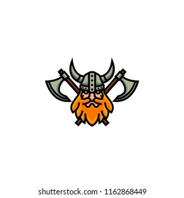 Vector viking head logo color with axes 