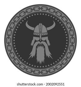 Vector Viking Head Silhouettes Icon Isolated on White Background.