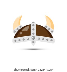 Vector viking helmet icon. Medieval warrior hat, scandinavian fighter symbol. Flat style. Isolated without background 