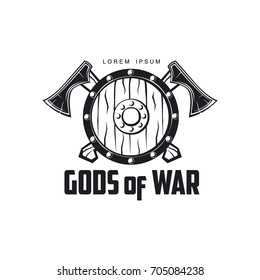 vector vikings gods of war icon logo template design simple flat isolated illustration on a white background. Axes and shield with pattern image