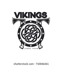 vector vikings icon logo template design simple flat isolated illustration on a white background. Axes and shield with pattern image