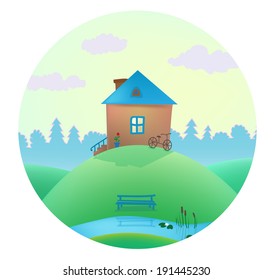 vector village small cute house in the nature icon isolated