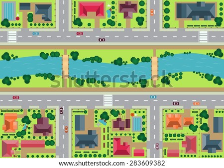 Vector Village View Top Flat Graphic Stock Vector (Royalty Free