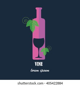 Vector vine and wine bottles, logo design template. Colorful trendy illustration. Concept for wine list, bar menu, alcohol drinks, wine label.