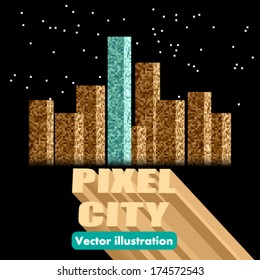 Vector vintage 8-bit cityscape background illustration