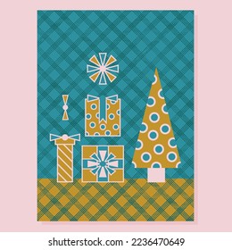 Vector vintage abstract Christmas tree gifts card