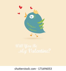 vector vintage affection postcard with adorable animal valentine's day painting happy cute line love bird classic vacation holiday ceremony celebration fancy beautiful smiling heart beauty vintage art