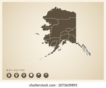 Vector vintage of Alaska map on old background.