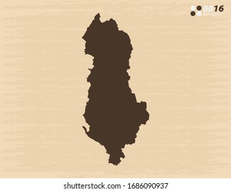 Mapa vectorial de Albania sobre fondo de papel antiguo.