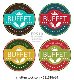 Vector : Vintage All You Can Eat Buffet Icon, Badge, Sticker or Label Isolated on White Background