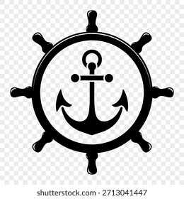 Vector Vintage Anchor and Ship Wheel. Nautical Marine Helm Icon, Retro Captain Tattoo Design, Sailing Club Logo, Maritime Adventure Emblem, Sea Navigation Symbol, Classic Ship Wheel Silhouette