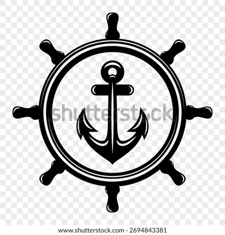Vector Vintage Anchor and Ship Wheel. Nautical Marine Helm Icon, Retro Captain Tattoo Design, Sailing Club Logo, Maritime Adventure Emblem, Sea Navigation Symbol, Classic Ship Wheel Silhouette