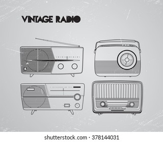Vector of vintage antique radio on gray background