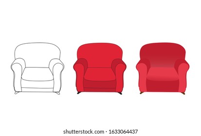 Vector vintage armchair in red and white color, isolated on a white background, for use in illustration