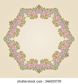 Vector vintage art nouveau floral rose wreath frame