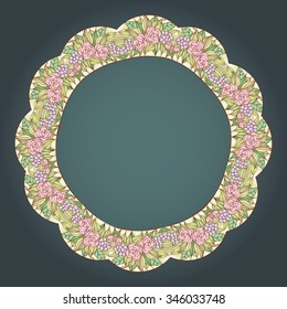Vector vintage art nouveau floral rose wreath frame