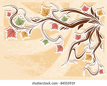 vector vintage autumn background with leaves and a greeting card