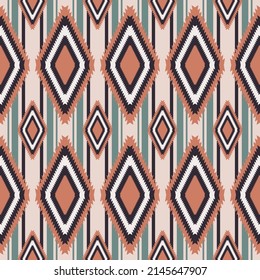 Vector vintage aztec geometric rhombus shape with line stripes seamless pattern background. Use for fabric, textile, interior decoration elements, wrapping.